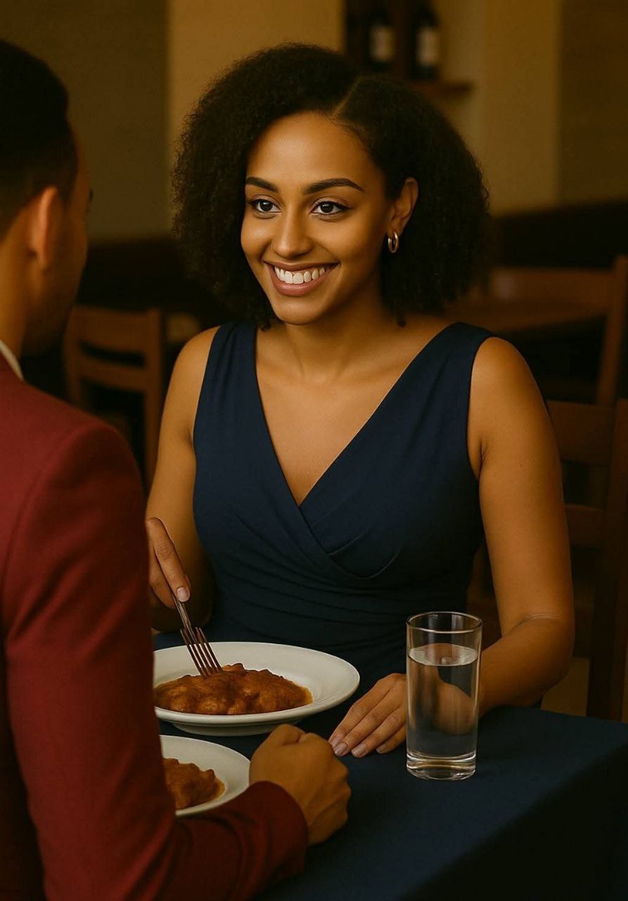 ❤️❤️ ሴት ልጅ አንተን እንዳፈቀረችህ እምታቅባቸው a woman sitting at a table with a plate of food